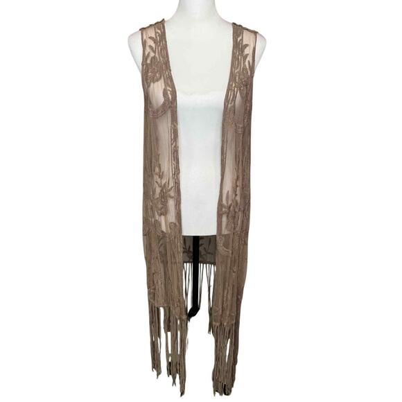 Cato New With Tags Brown Lace Sleeveless Long Fringe Vest Size 22/24 - Picture 3 of 7